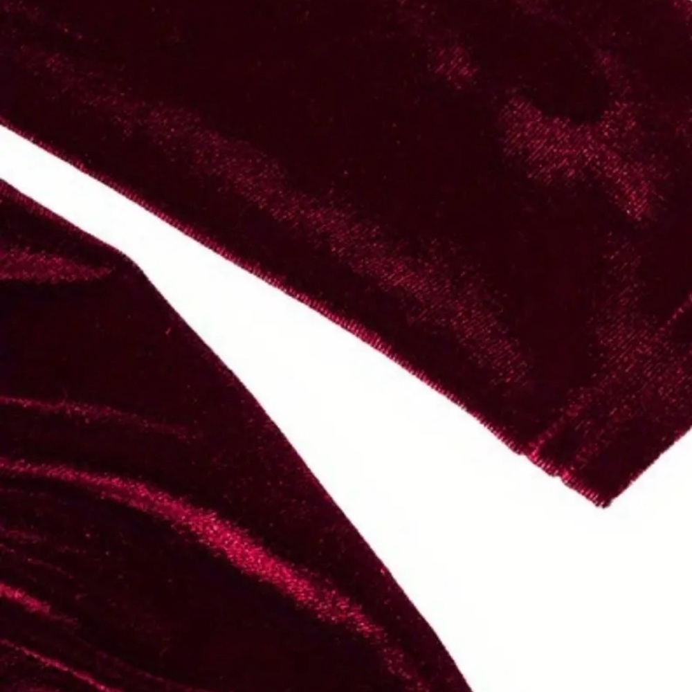 Wine Red Velour High Neck Side Slit Long Dress - Picture 5 of 7